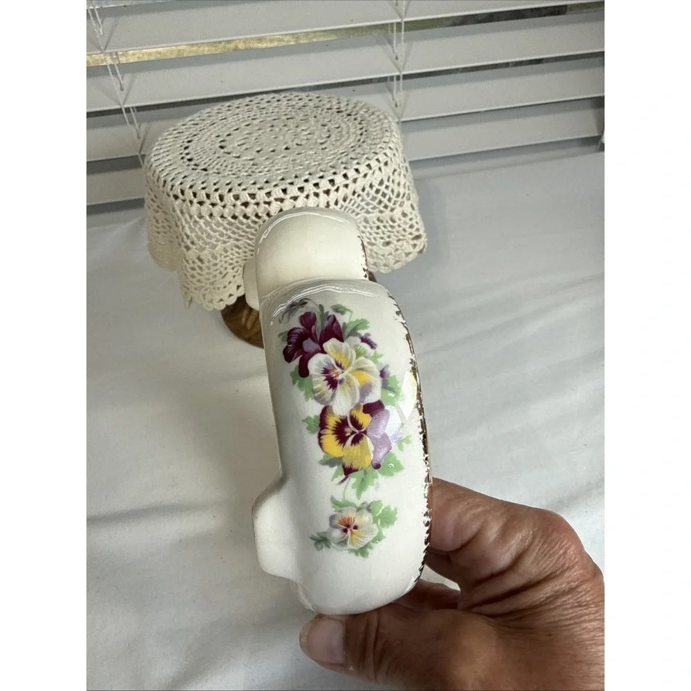 VTG Heart Shaped Pansy Posey Flower Table Top Ring Vase 6.25X5.5